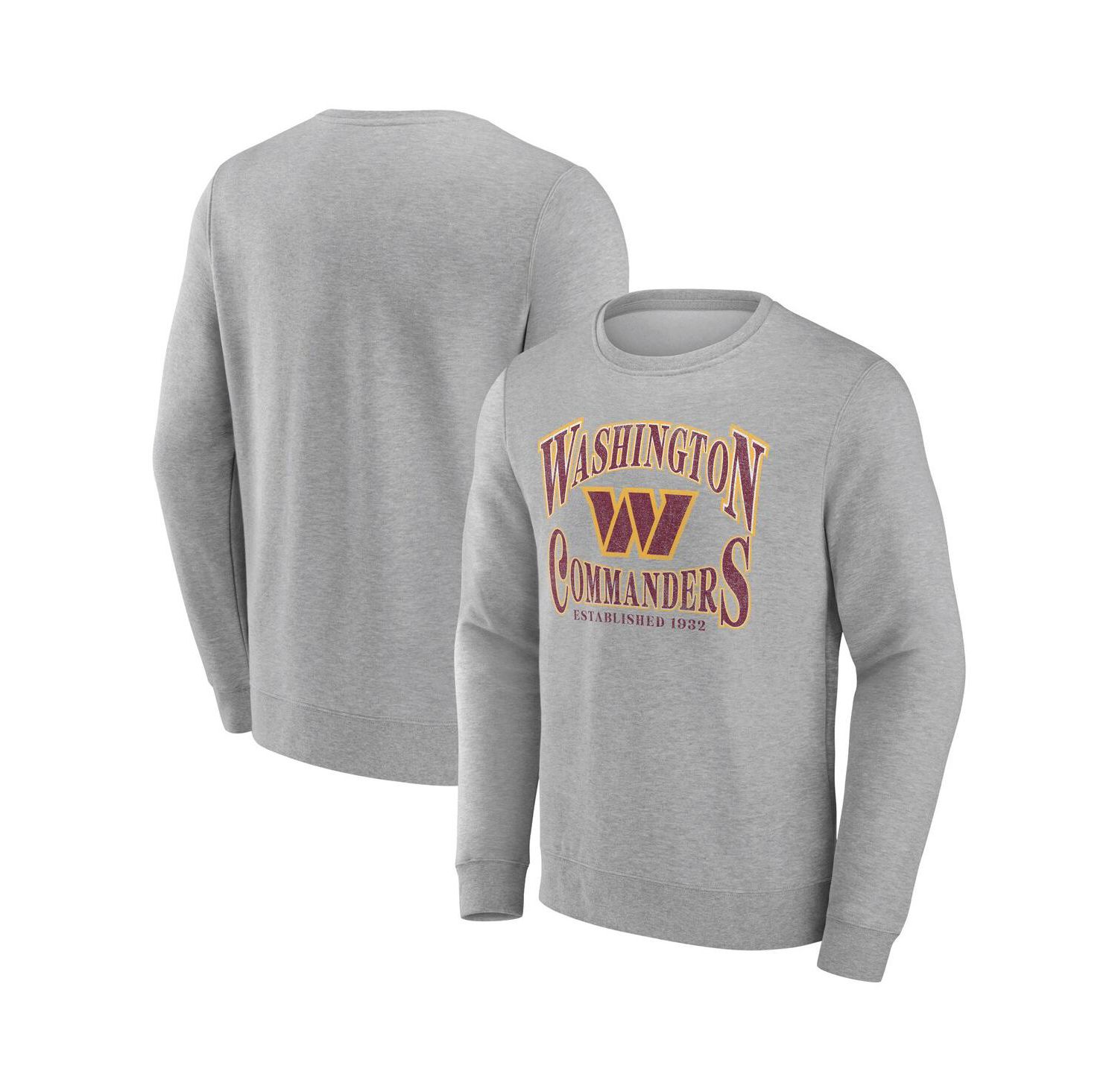 Men's Heather Gray Distressed Washington Commanders Playability Pullover Sweatshirt