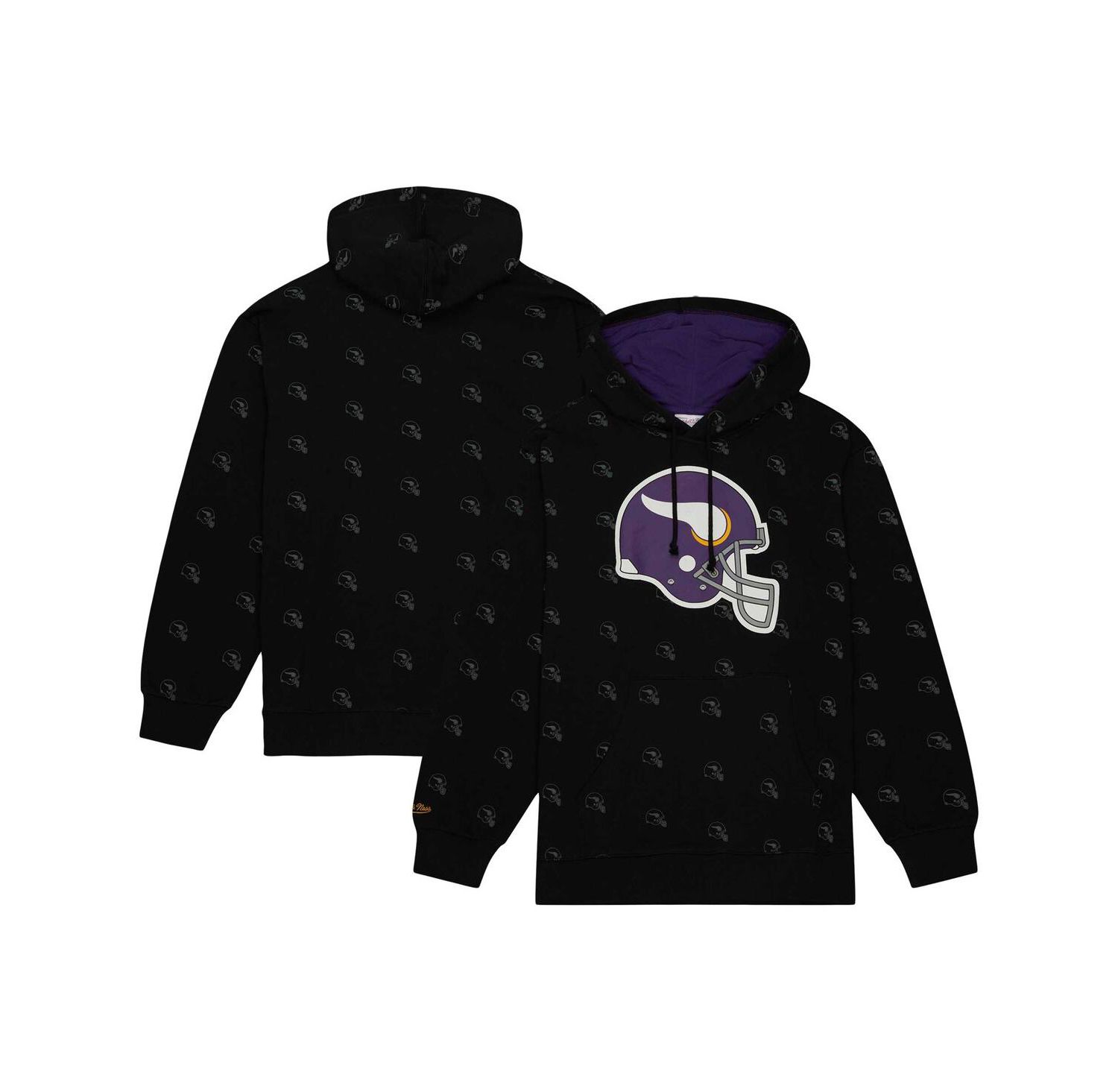 Men's Black Minnesota Vikings Allover Print Fleece Pullover Hoodie