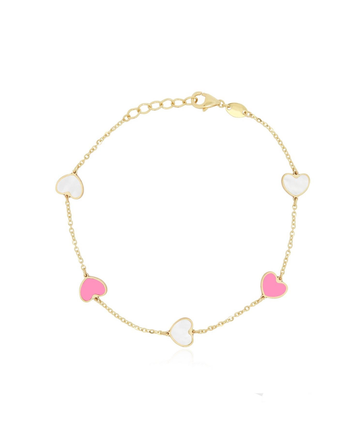 Mother of Pearl and Bubblegum Pink Mixed Heart Station Bracelet 14K Gold - Open Miscellaneous