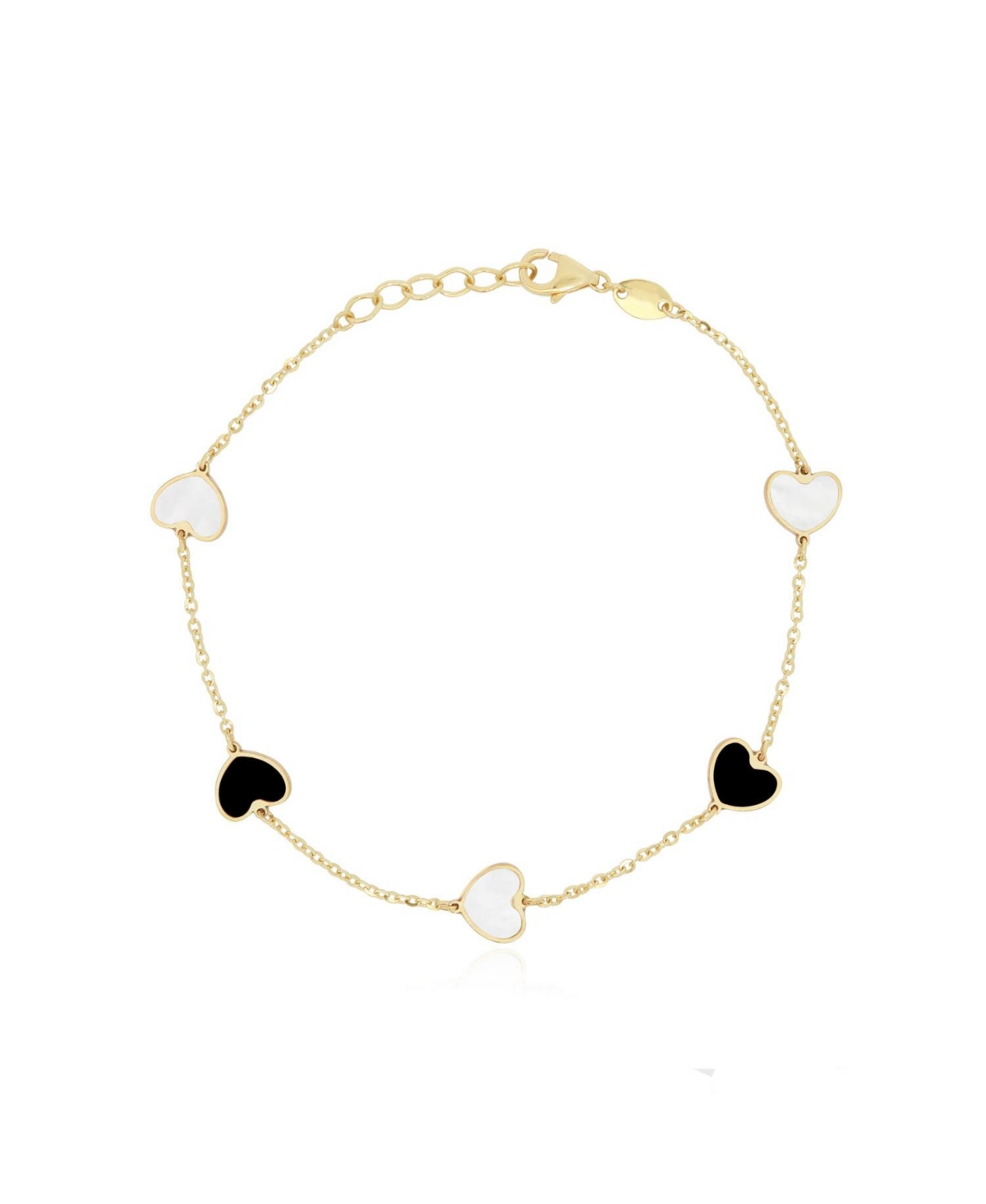 Mother of Pearl and Onyx Heart Station Bracelet 14K Gold - Open Miscellaneous