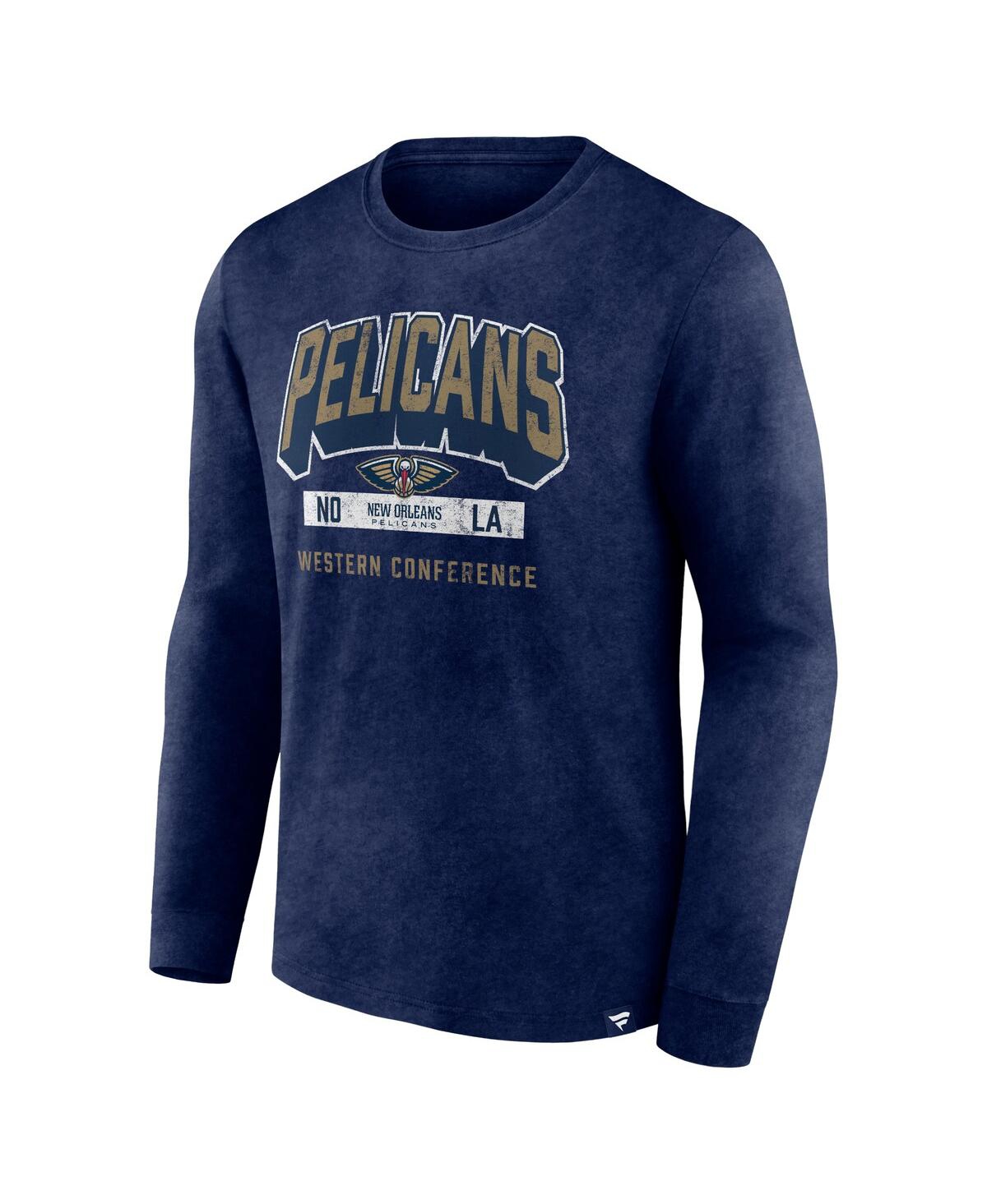 Men's FanaticsDistressed New Orleans Pelicans Front Court Press Snow Wash Long Sleeve T-shirt - Heather Navy