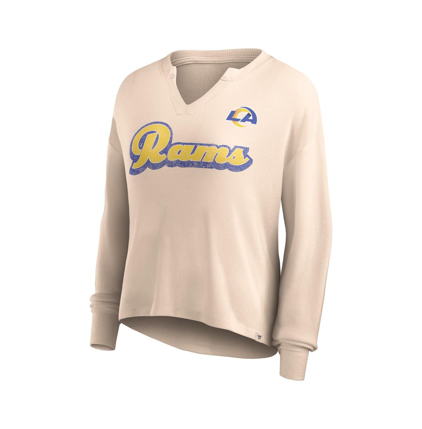 Женская футболка Fanatics Tan Distressed Los Angeles Rams Go For It Notch Neck Waffle Knit Long Sleeve — фото 3