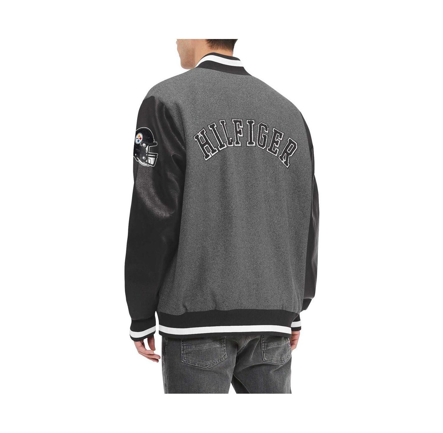 Men's Heather Gray, Black Pittsburgh Steelers Gunner Full-Zip Varsity Jacket
