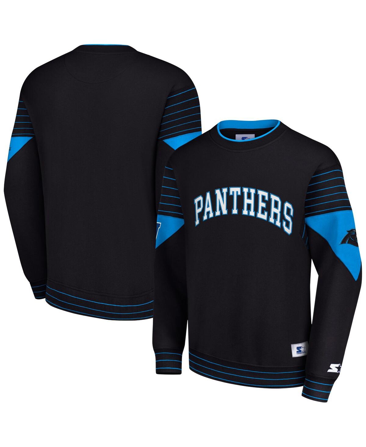 Shop Starter Men's  Black Carolina Panthers Face-off Pullover Sweatshirt