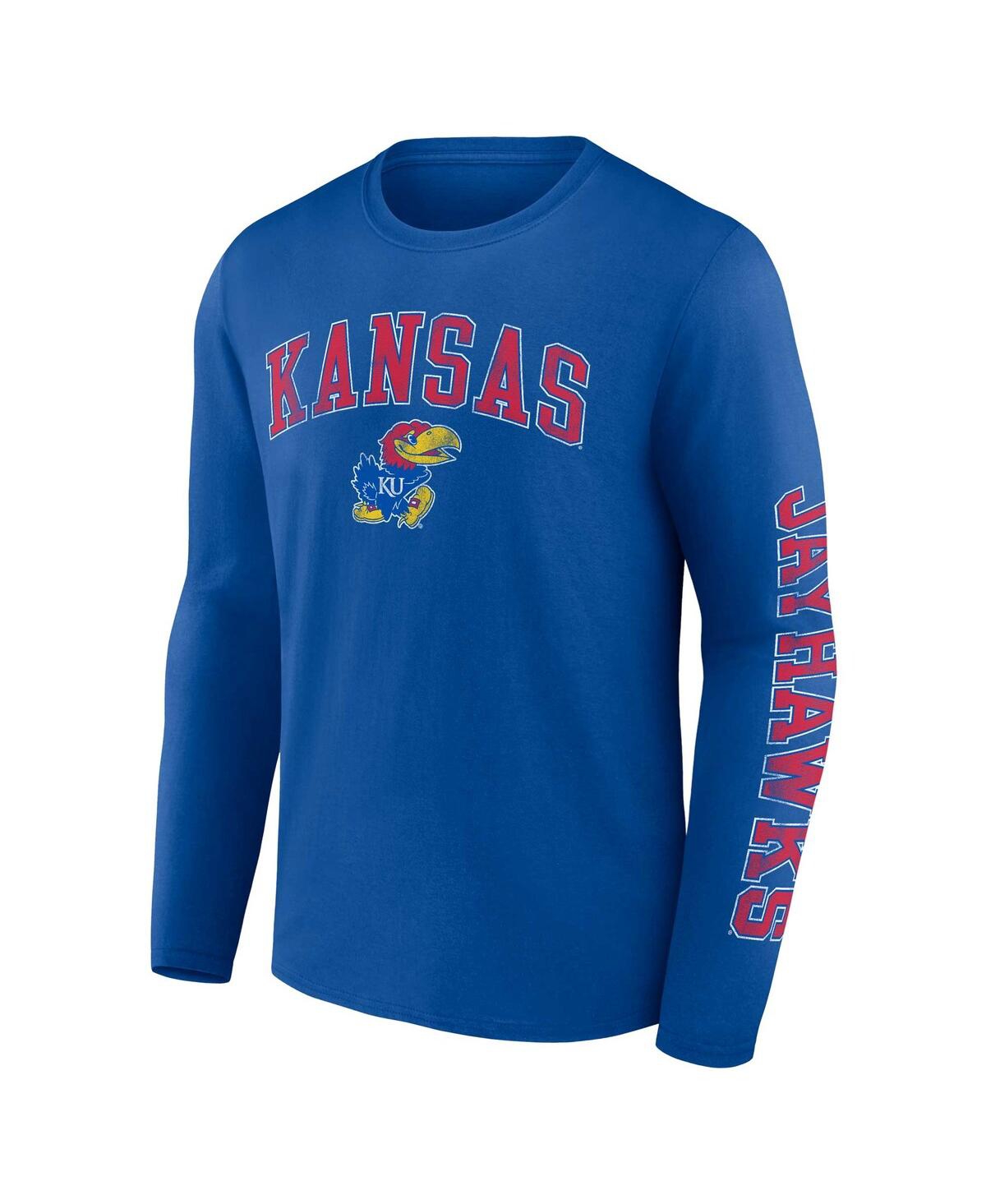 Men's FanaticsKansas Jayhawks Distressed Arch Over Logo Long Sleeve T-shirt - Royal