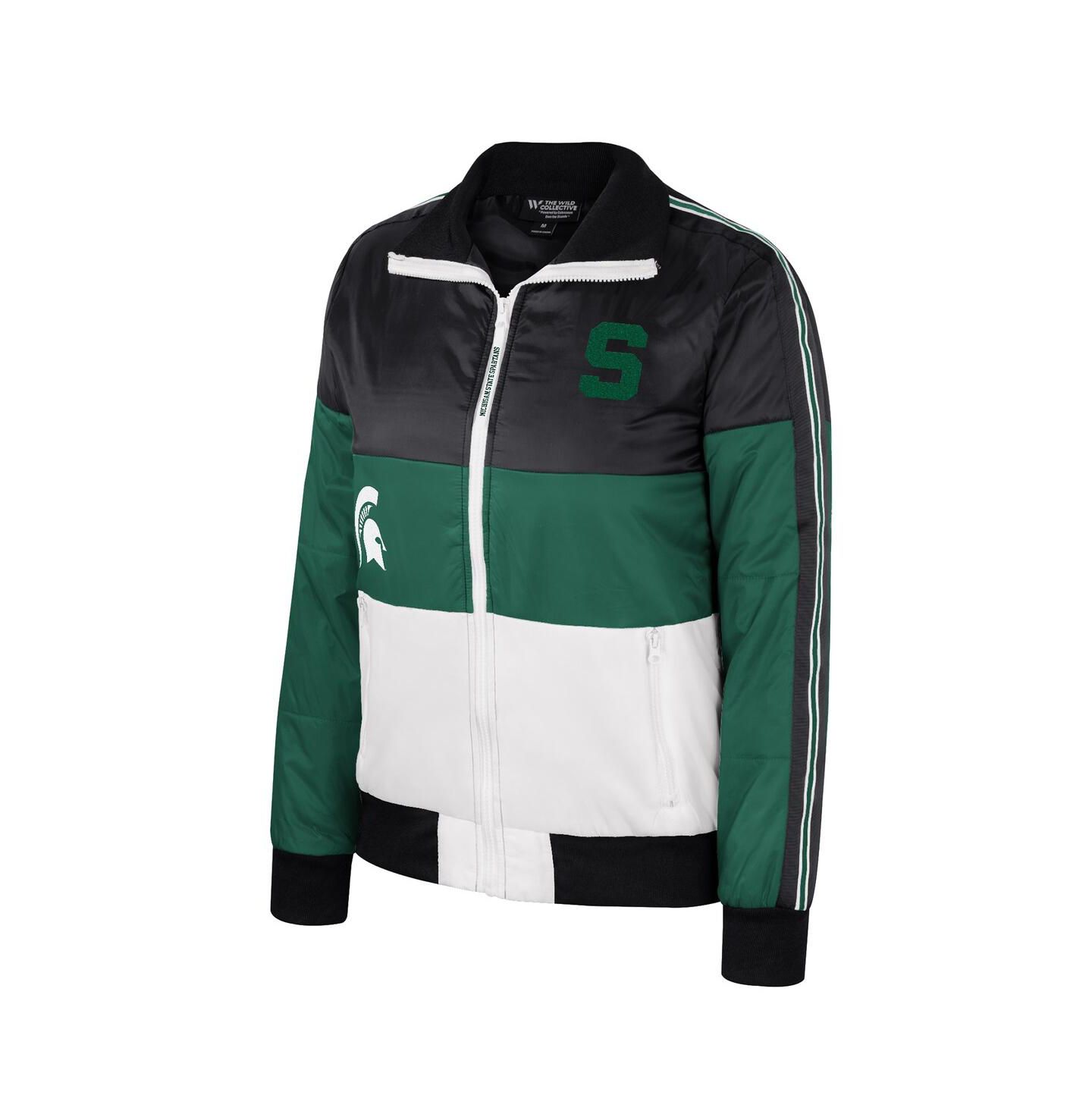 Женская куртка The Wild Collective Green Michigan State Spartans Color-Block Puffer Full-Zip — фото 2