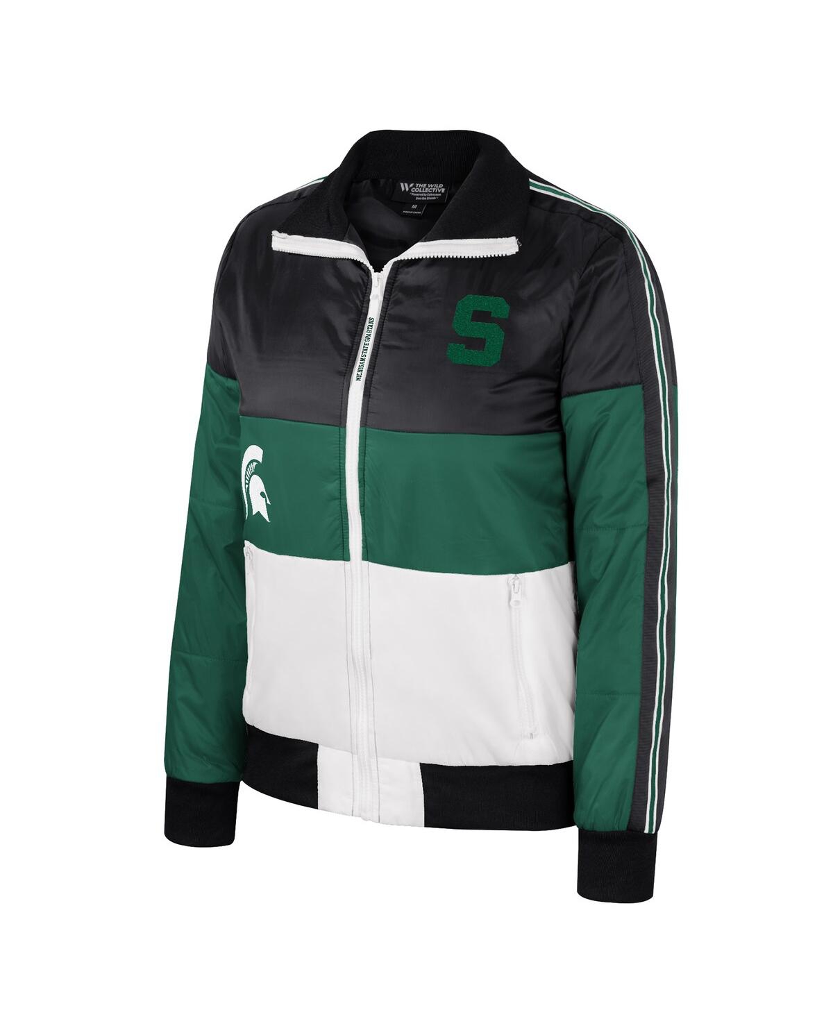 Shop The Wild Collective Women's  Green Michigan State Spartans Color-block Puffer Full-zip Jacket
