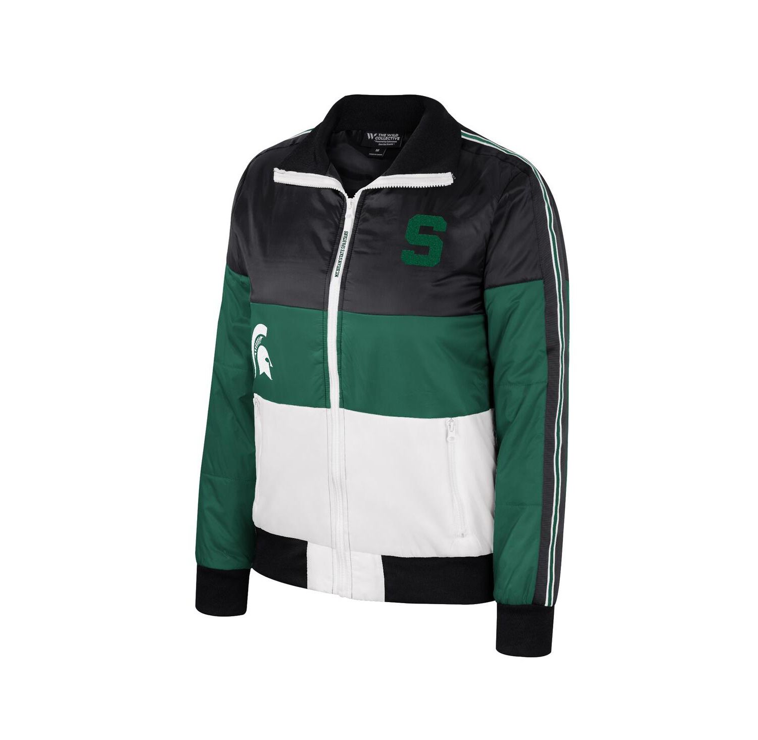 Women's Green Michigan State Spartans Color-Block Puffer Full-Zip Jacket