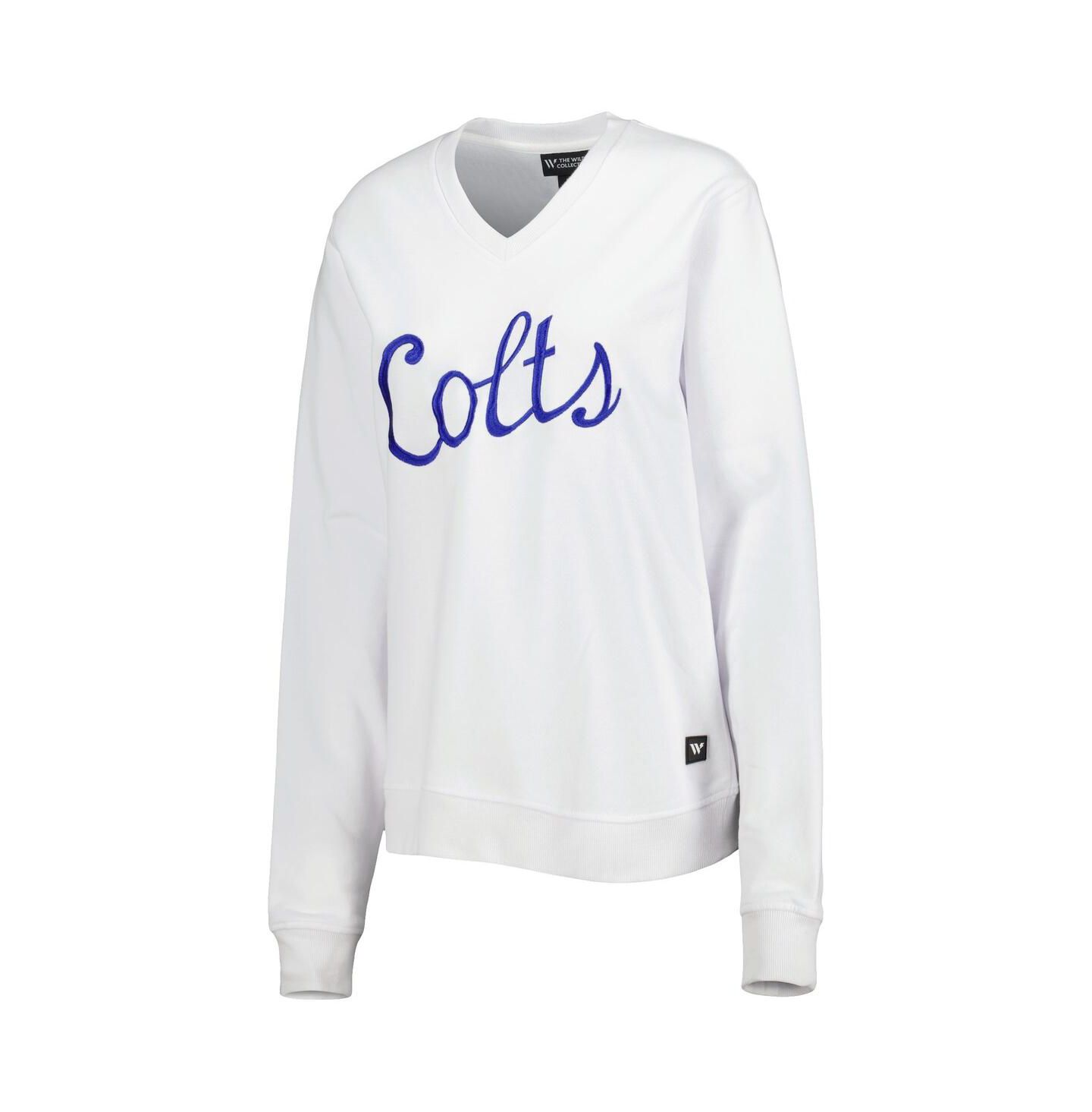 Женский свитшот The Wild Collective White Indianapolis Colts Cheer V-Neck Fleece Pullover — фото 2
