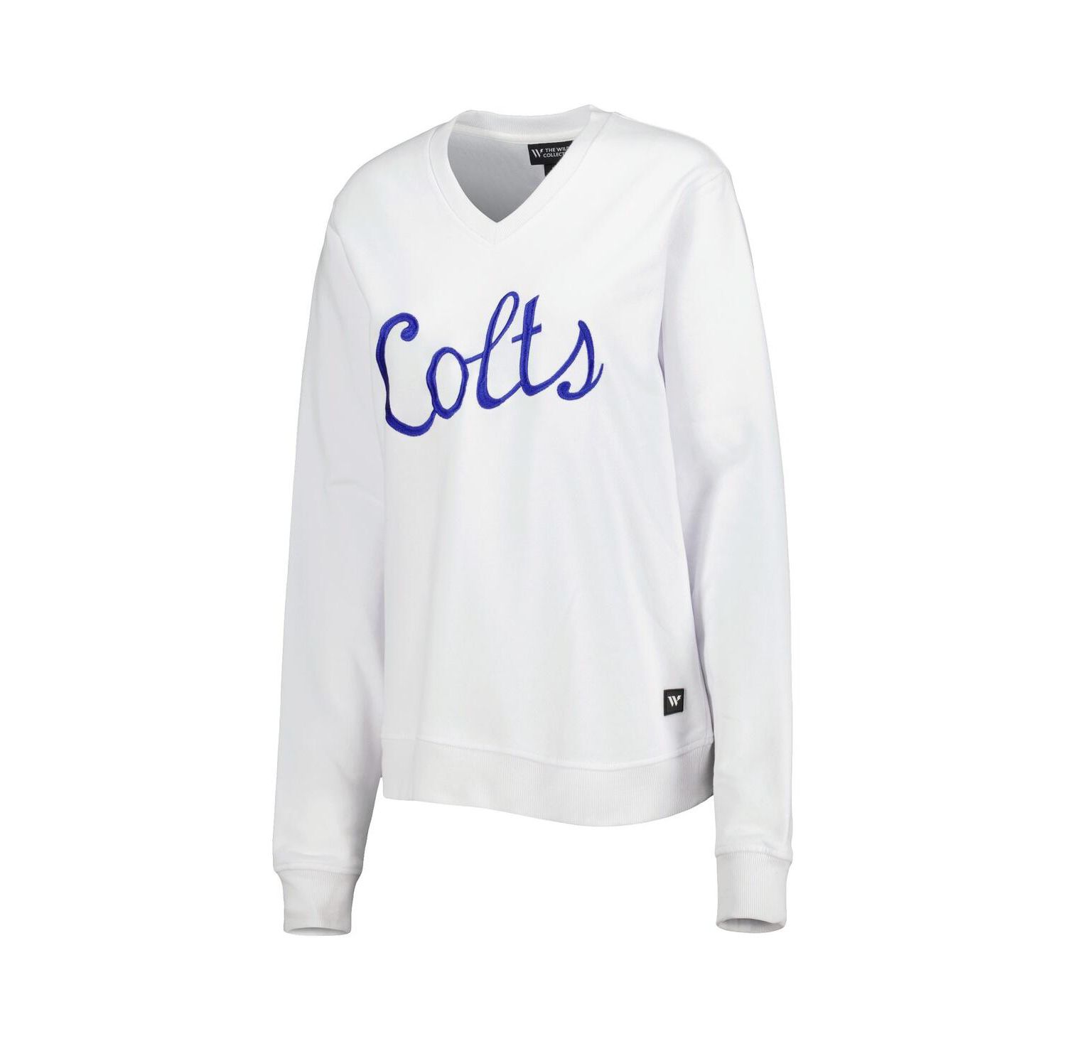 Women's White Indianapolis Colts Cheer V-Neck Fleece Pullover Sweatshirt