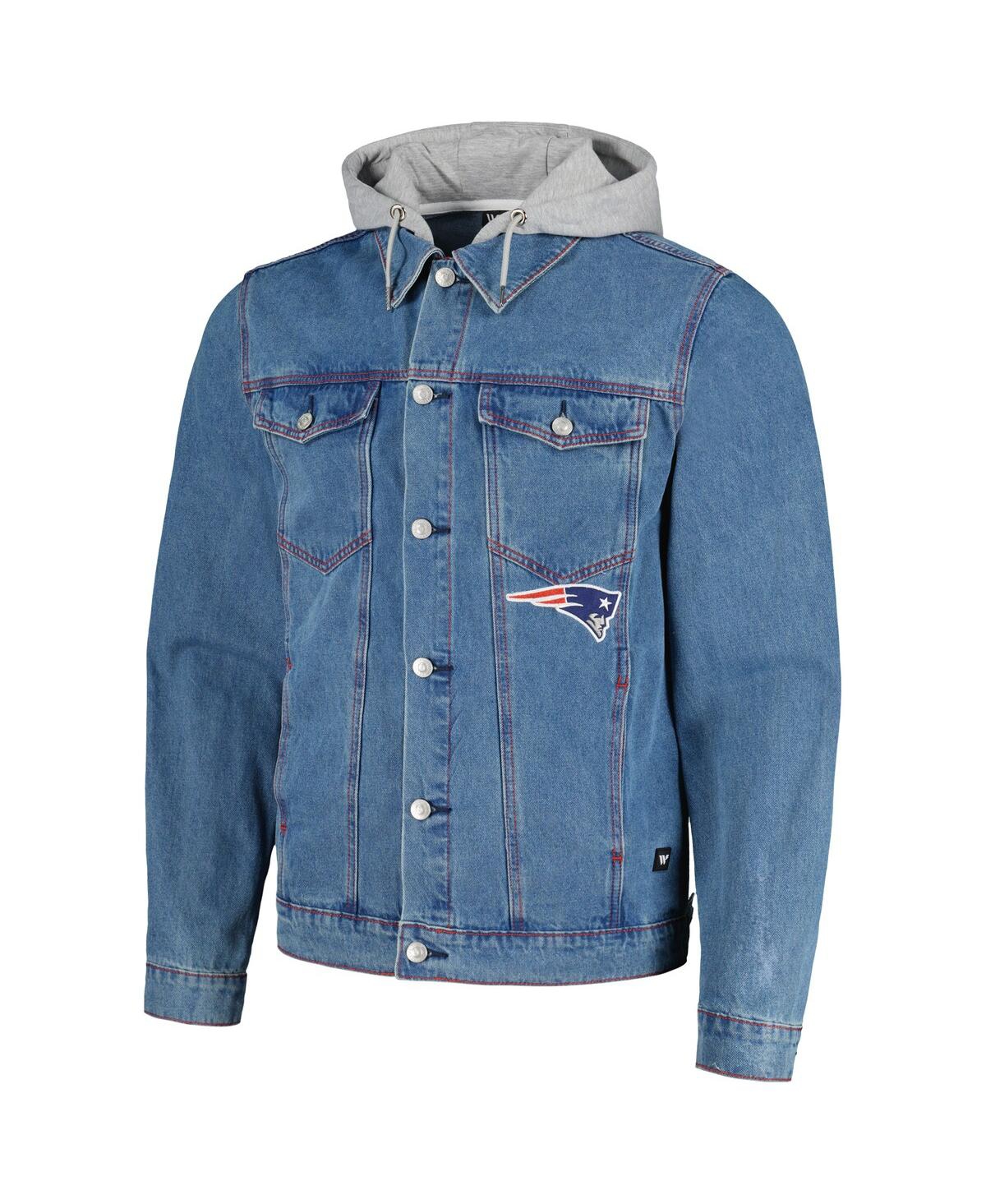 Shop The Wild Collective Men's  New England Patriots Hooded Full-button Denim Jacket In Blue