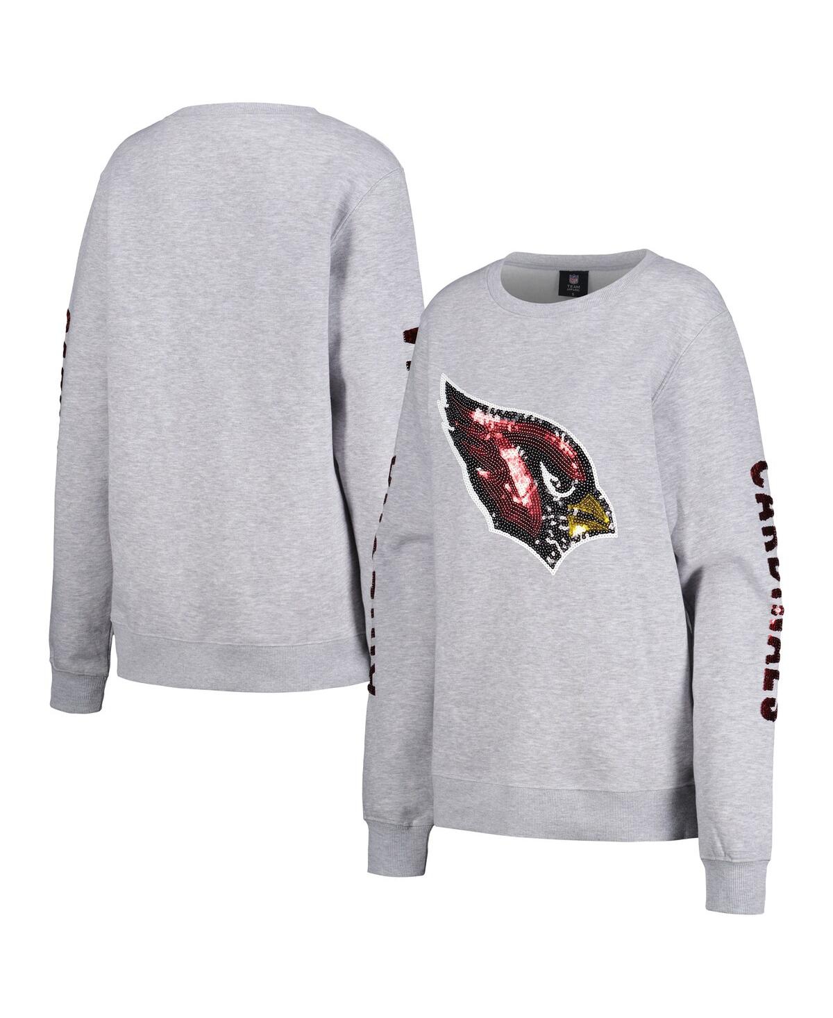 Women's Cuce Heather Gray Arizona Cardinals Sequined Logo Pullover Sweatshirt - Heather Gray