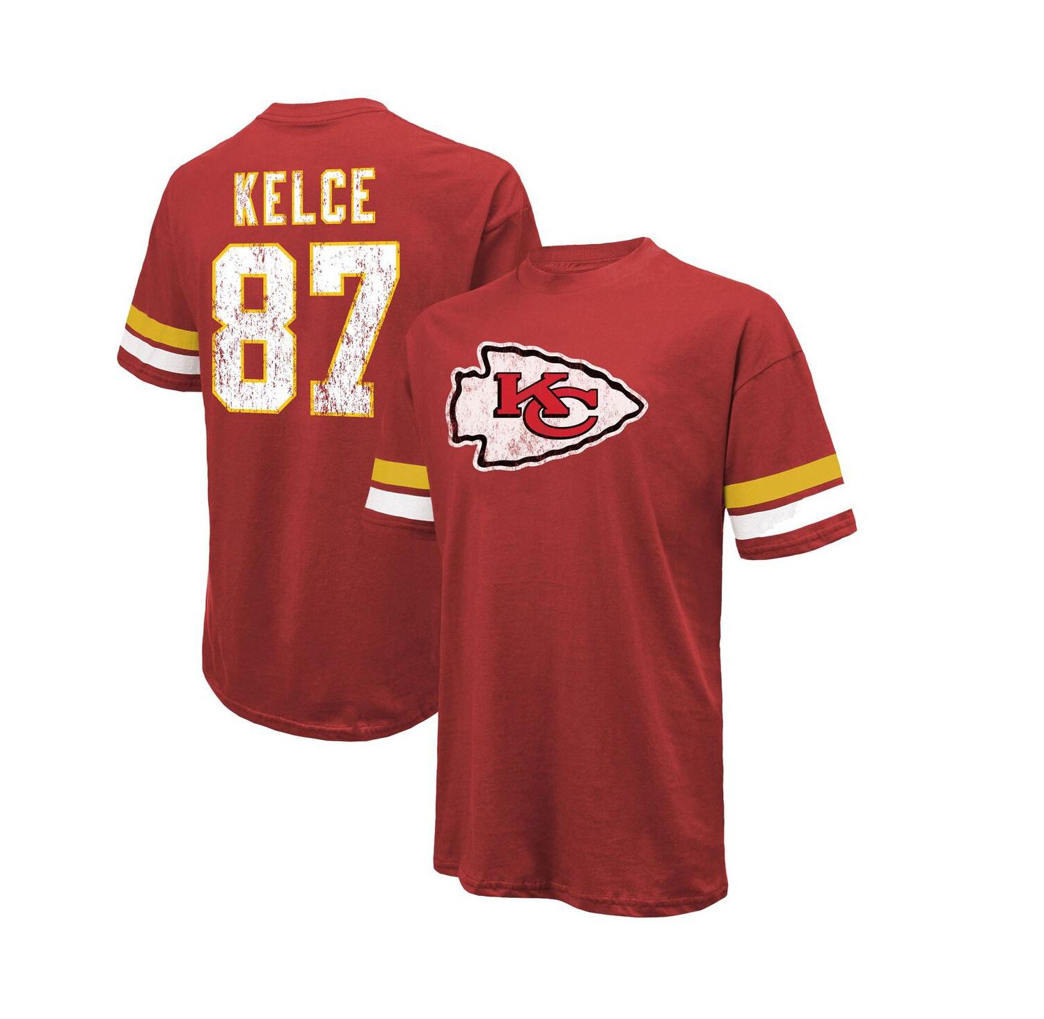 Men's Threads Travis Kelce Red Distressed Kansas City Chiefs Name and Number Oversize Fit T-shirt
