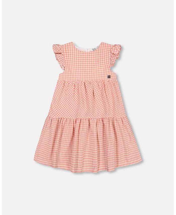 Deux par Deux Girl Peasant Dress With Frill Sleeves Vichy Dusty Rose ...