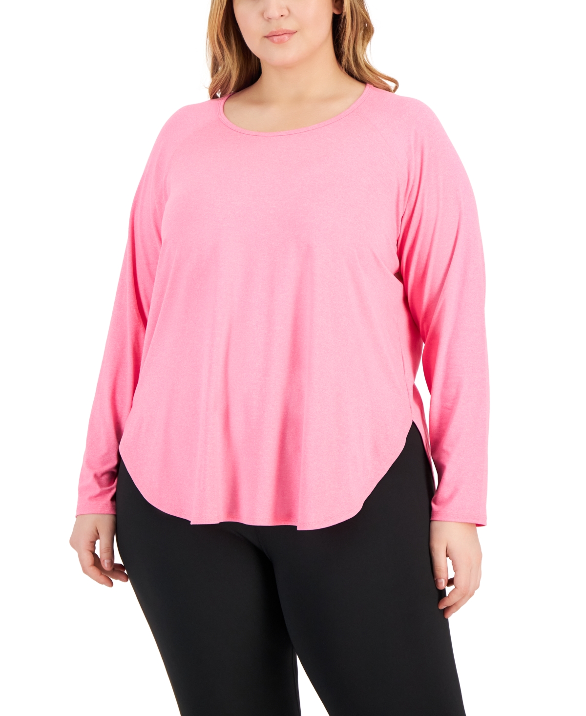 Id Ideology Plus Size Essentials Long Sleeve T-shirt, Created For Macy's In Molten Pink