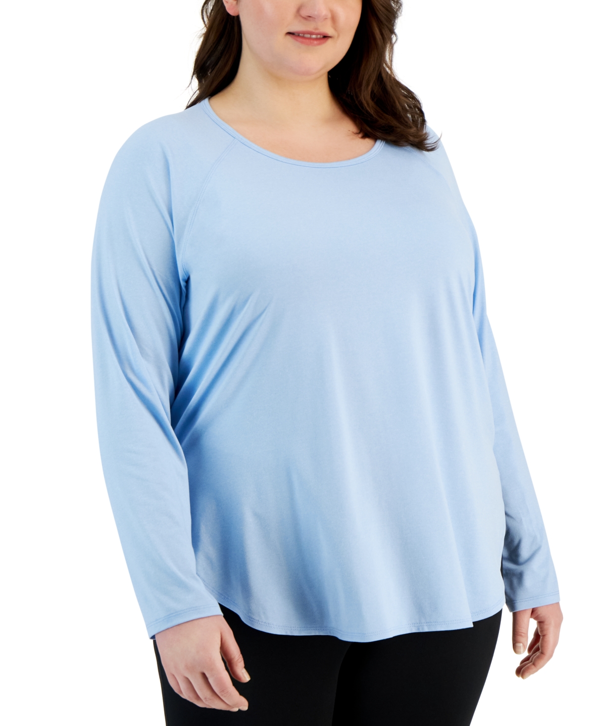 Id Ideology Plus Size Essentials Long Sleeve T-shirt, Created For Macy's In Skysail Blue