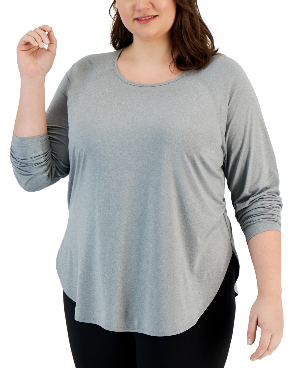 Id Ideology Plus Size Essentials Long Sleeve T-shirt, Created For Macy's In Storm Grey