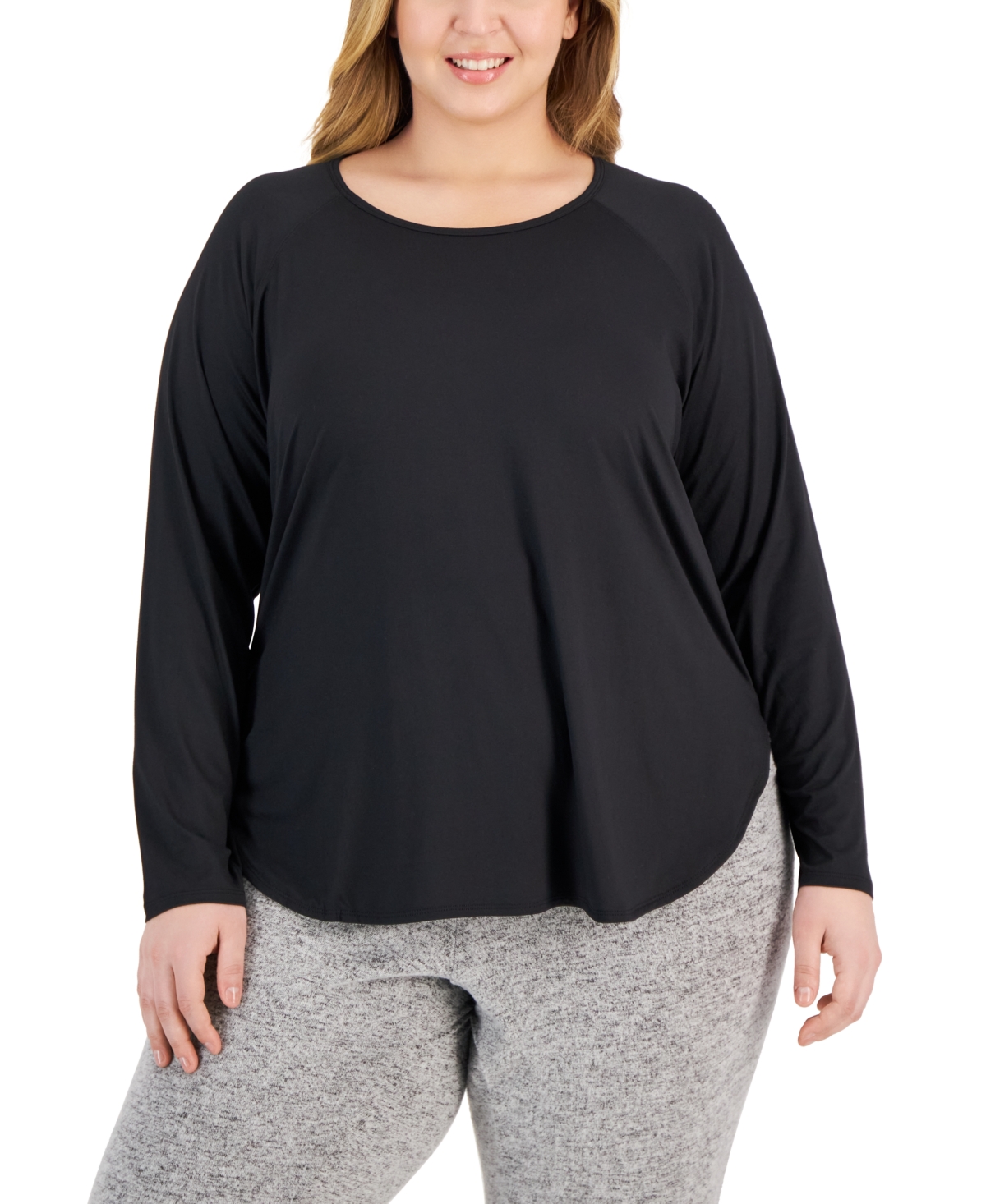 Id Ideology Plus Size Essentials Long Sleeve T-shirt, Created For Macy's In Deep Black