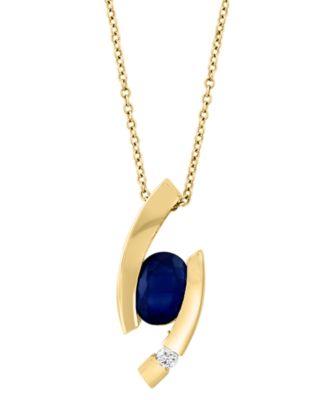 EFFY&reg; Sapphire (1-3/8 ct. t.w.) & Diamond (1/20 ct. t.w.) Asymmetric 18" Pendant Necklace in 14k Gold