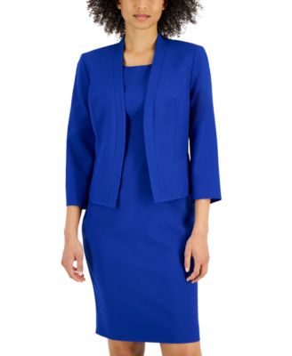Women's Crepe Open Front Jacket & Crewneck Sheath 2 Piece Dress Suit, Regular & Petite