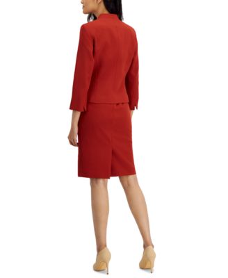 Women's Crepe Open Front Jacket & Crewneck Sheath Dress Suit Set, Regular & Petite