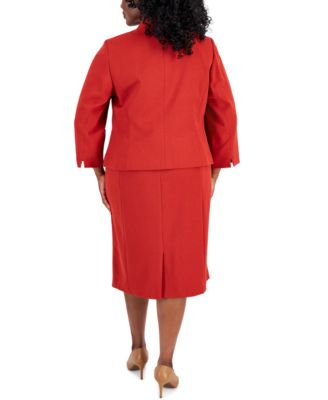 Plus Size Crepe Open Front Jacket and Crewneck Sheath Dress Suit Set
