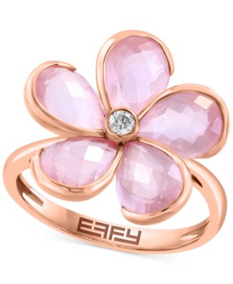 EFFY Collection - Rose Quartz (5-3/8 ct. t.w.) & Diamond (1/20 ct. t.w.) Flower Ring in 14k Rose Gold