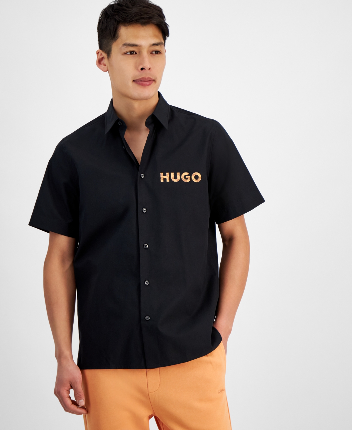 Shop Hugo By  Boss Men's Relaxed-fit Logo-print Button-down Shirt, Created For Macy's In Black