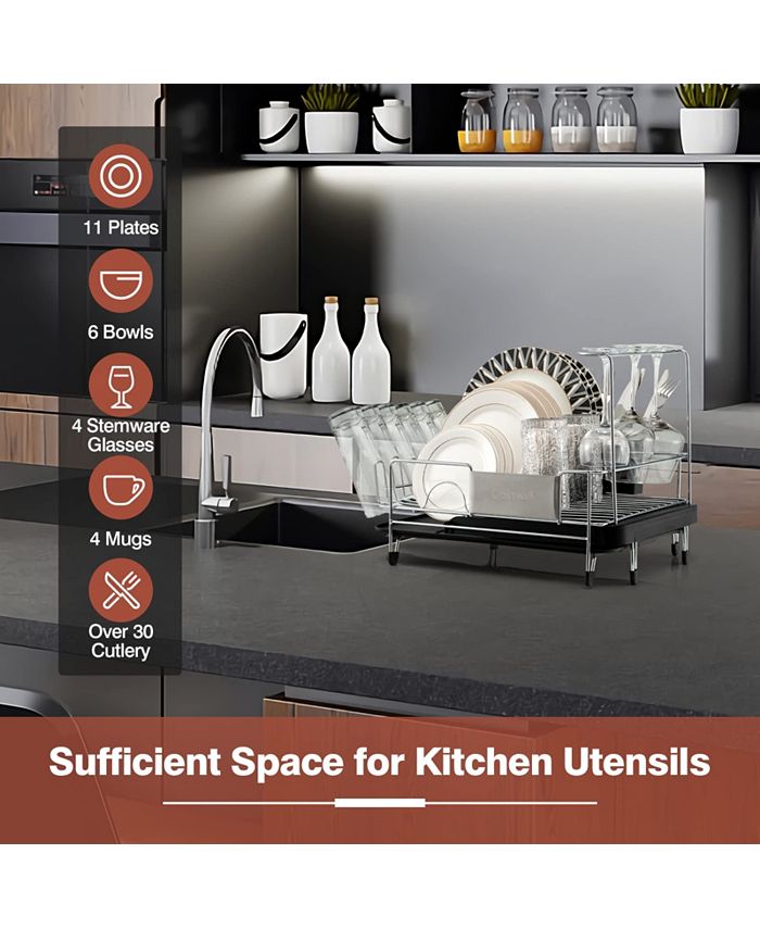 SUGIFT Stainless Steel Expandable Dish Rack with Drain board and Swivel