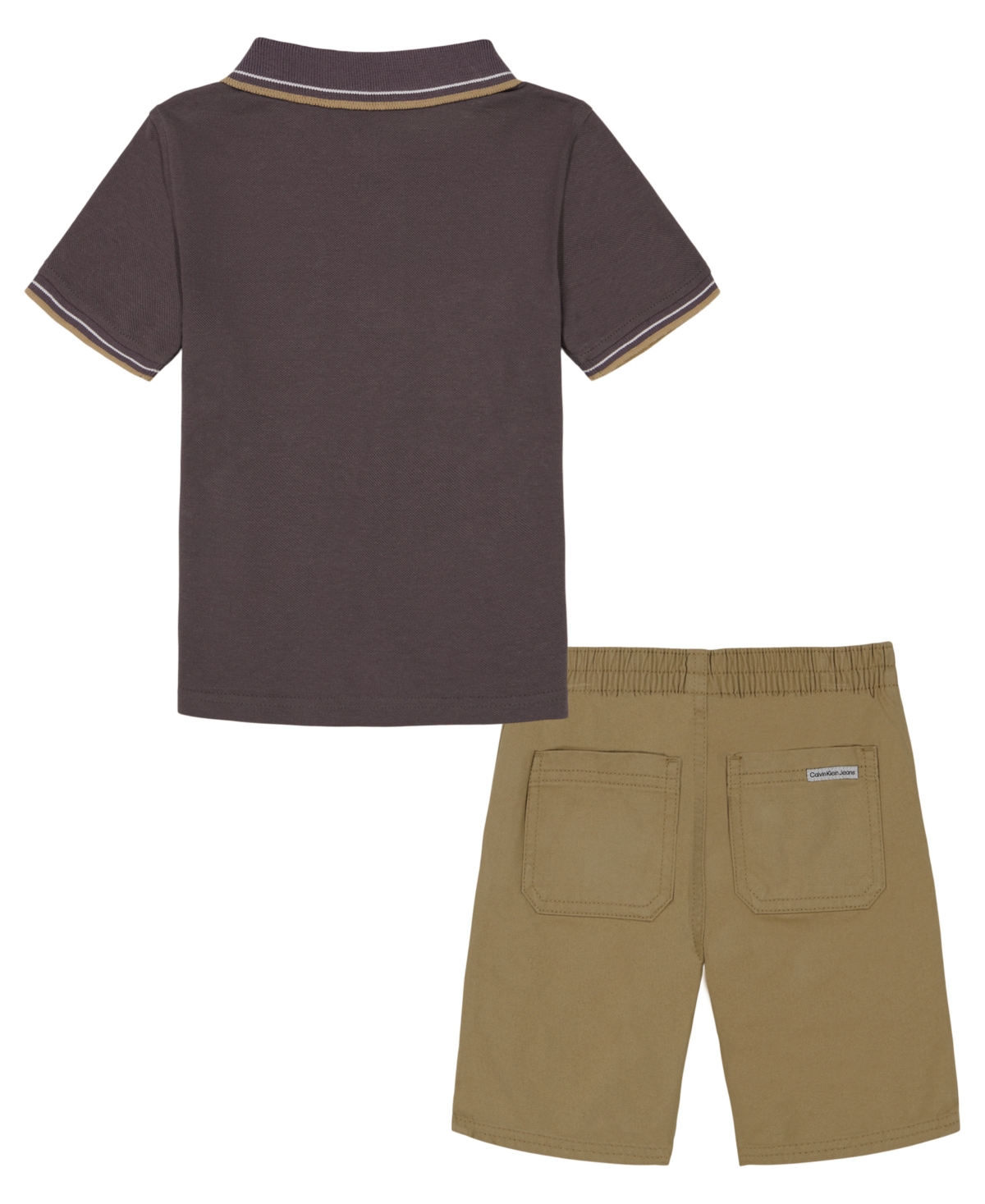 Calvin Klein Toddler and Little Boys Tipped Pique Short Sleeve Polo Shirt and Twill Shorts, 2 Piece Set