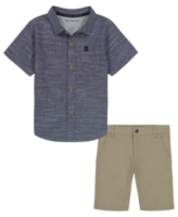 Calvin Klein Toddler Boys Logo Print Button-Up Short Sleeve Shirt and Twill Shorts, 2 Piece Set - Blue