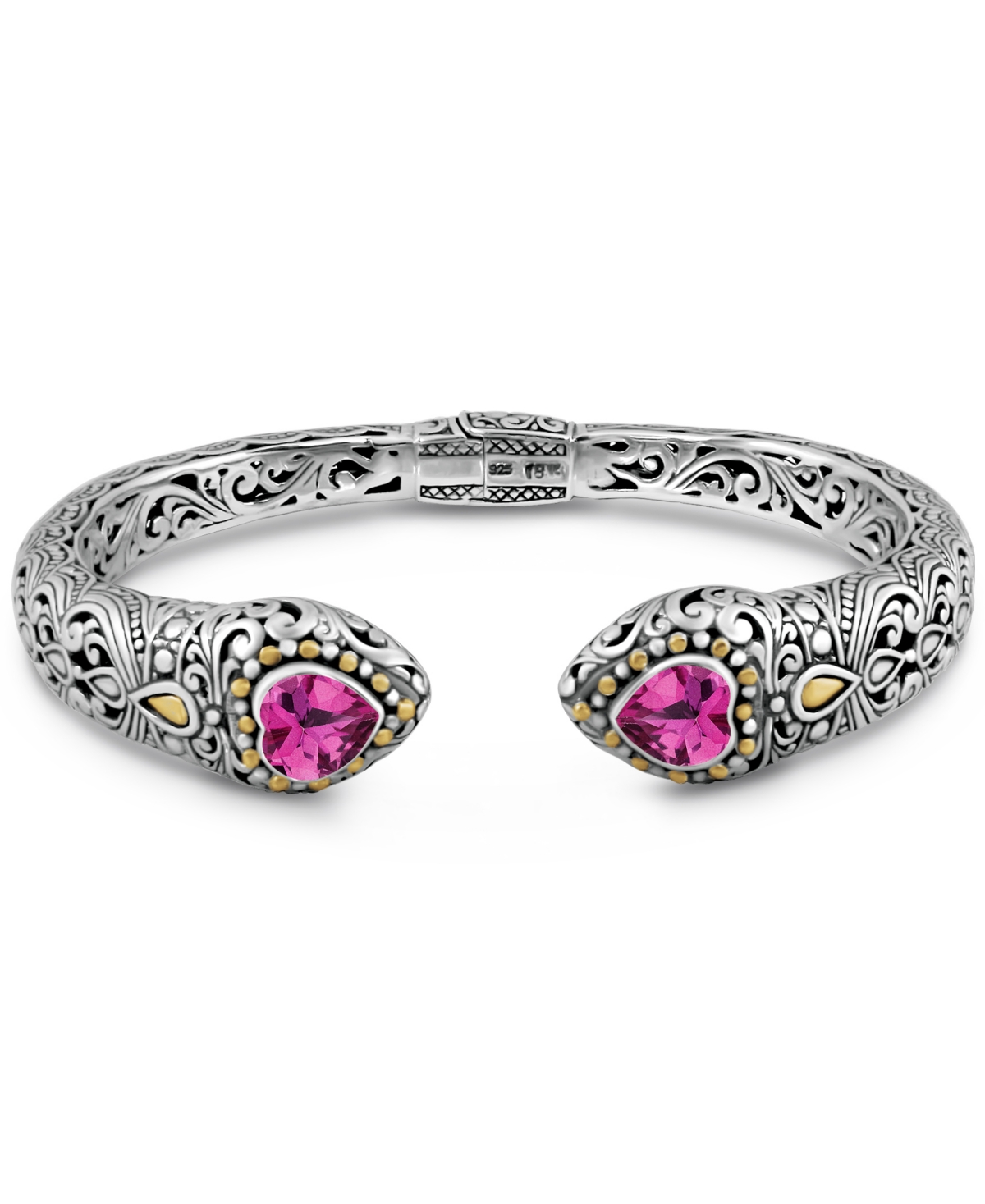 Topaz & Bali Filigree Heart Cuff Bracelet in Sterling Silver and 18K Gold