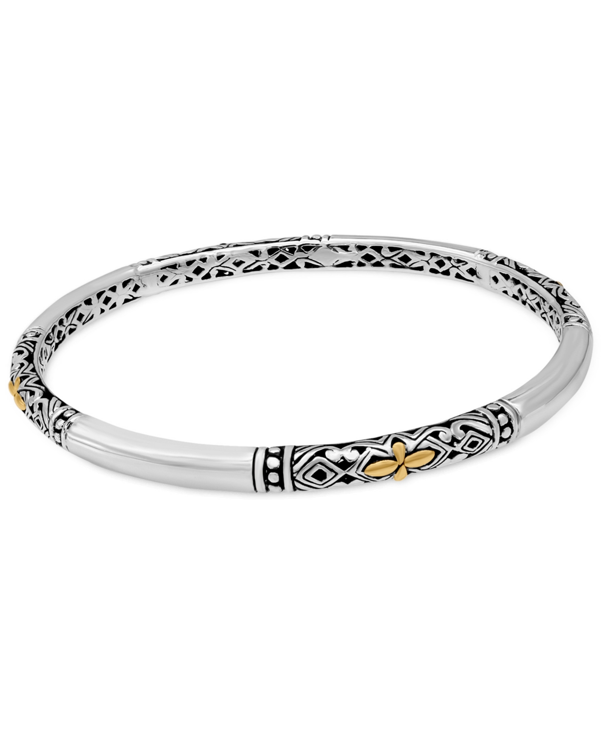 Bali Filigree Bangle Bracelet in Sterling Silver and 18K Gold - Silver
