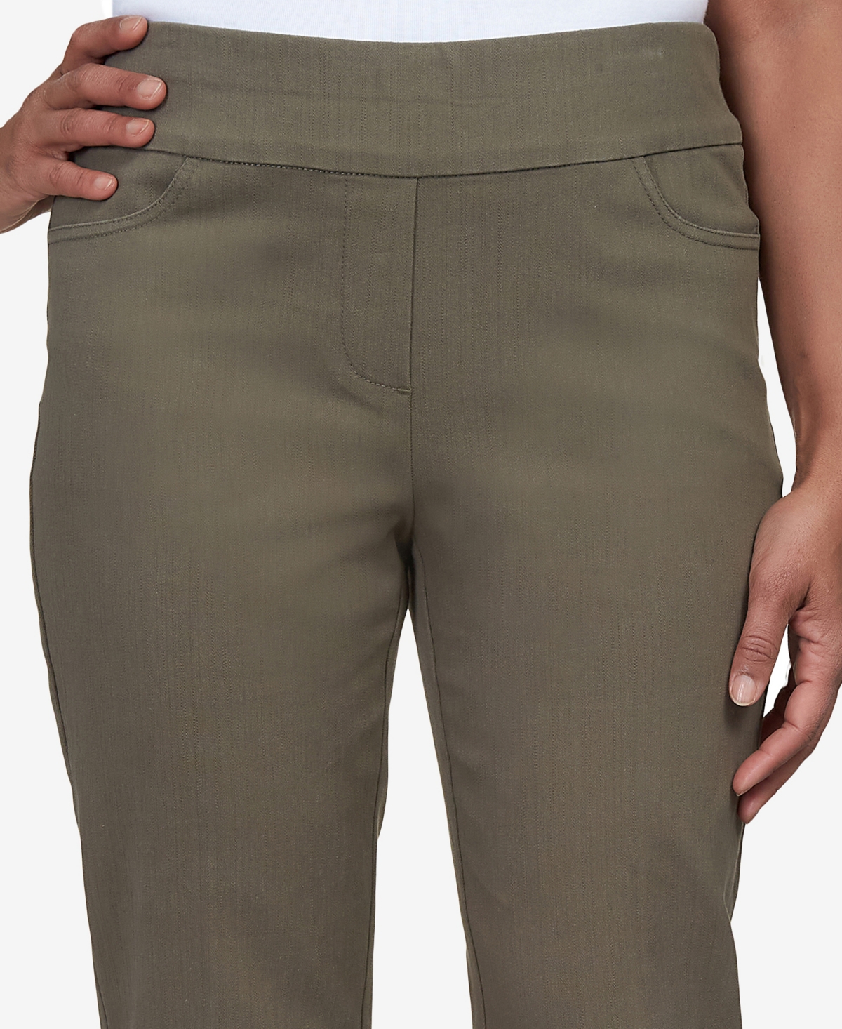 Alfred Dunner Petite Mid-rise Pull On Straight Leg Denim Pants, Petite & Petite Short In Olive
