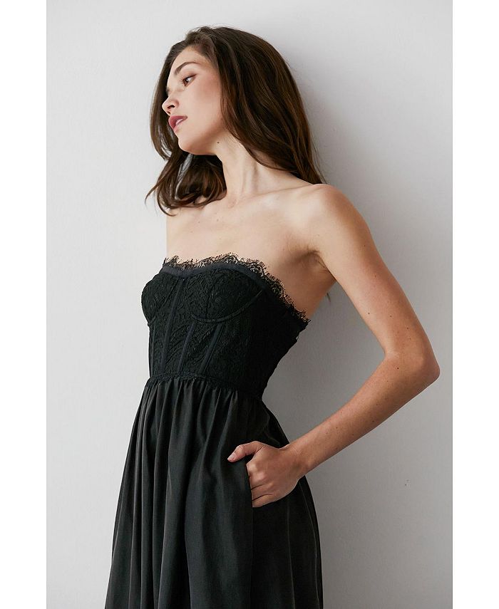 Plus Velvet Strapless Dress W/ Metal Crescent Det