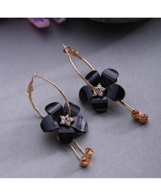 Women's Black  Flower Drop Earrings