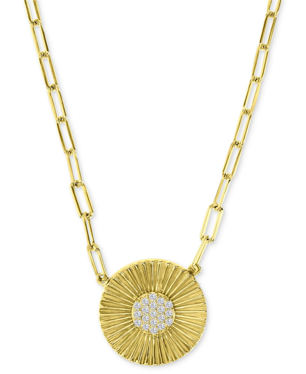 Macy's Cubic Zirconia Sunflower 18" Pendant Necklace In 14k Gold-plated Sterling Silver