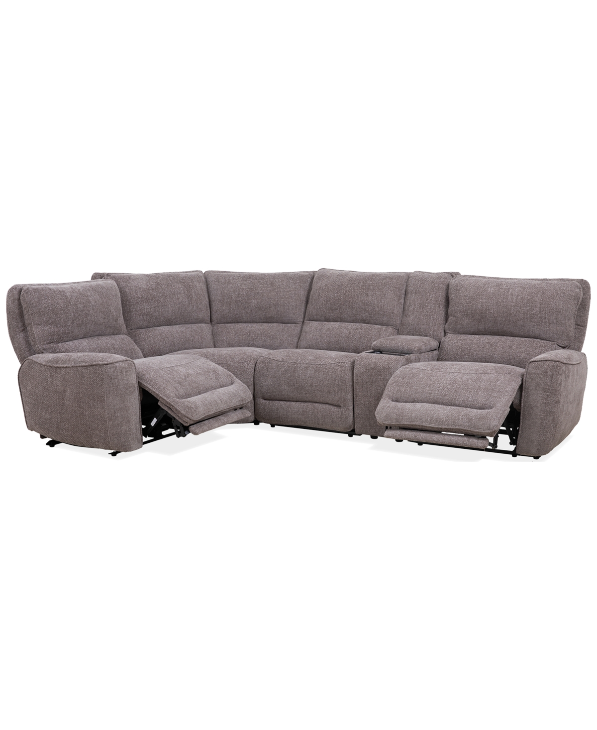 Macy's Deklyn 129" 5-pc. Zero Gravity Fabric Sectional With 2 Power Recliners & 1 Console, Created For Macy In Brown