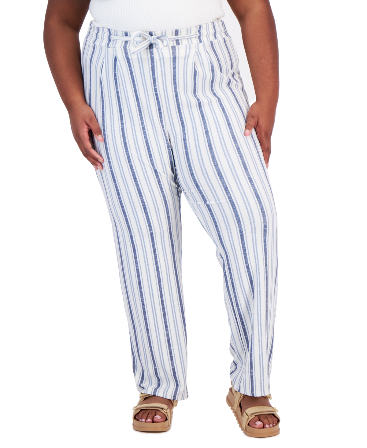 Trendy Plus Size Straight-Leg Pants - Egret Stripe