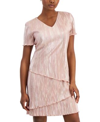 Petite V-Neck Asymmetric Tiered Sheath Dress