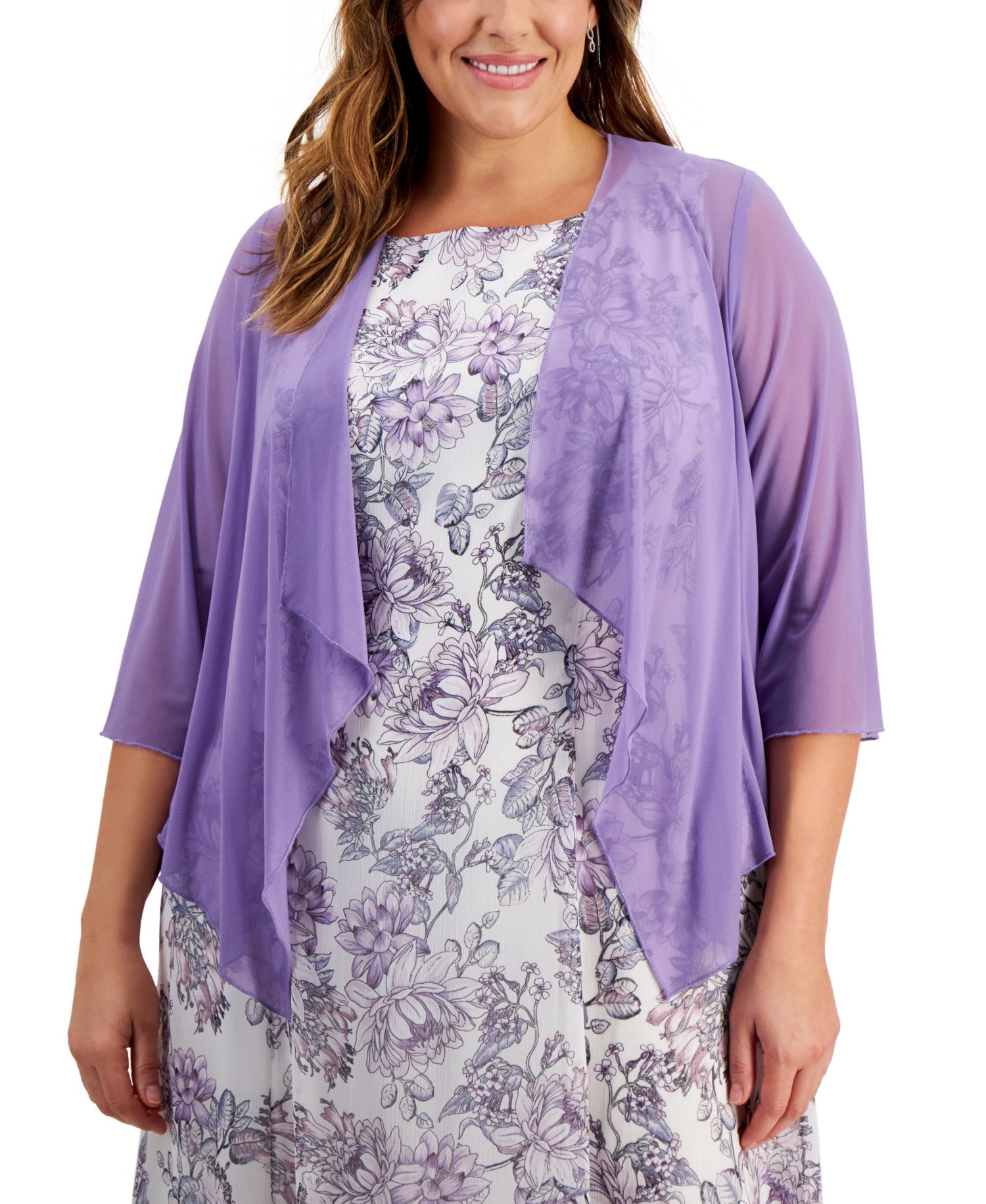 Plus Size Printed Dress and Mesh Jacket