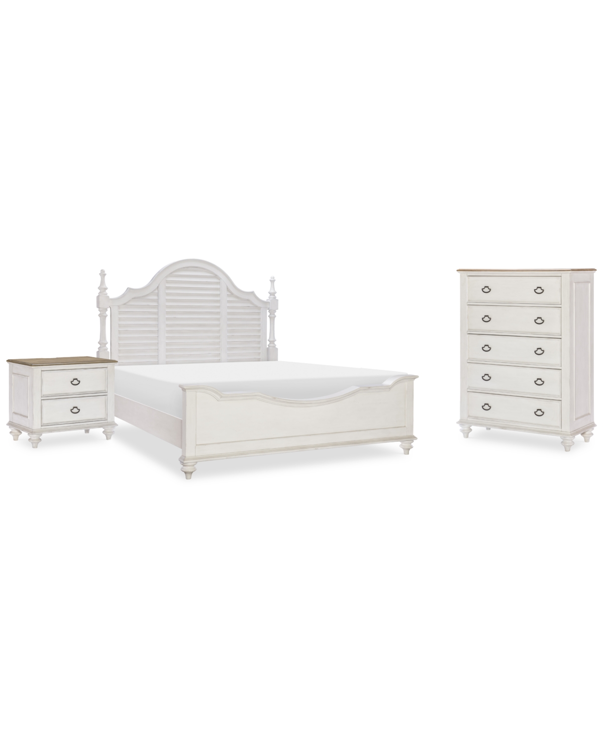 Shop Macy's Mandeville 3pc Bedroom Set (louvered California King Bed + Drawer Chest + 2-drawer Nightstand) In White