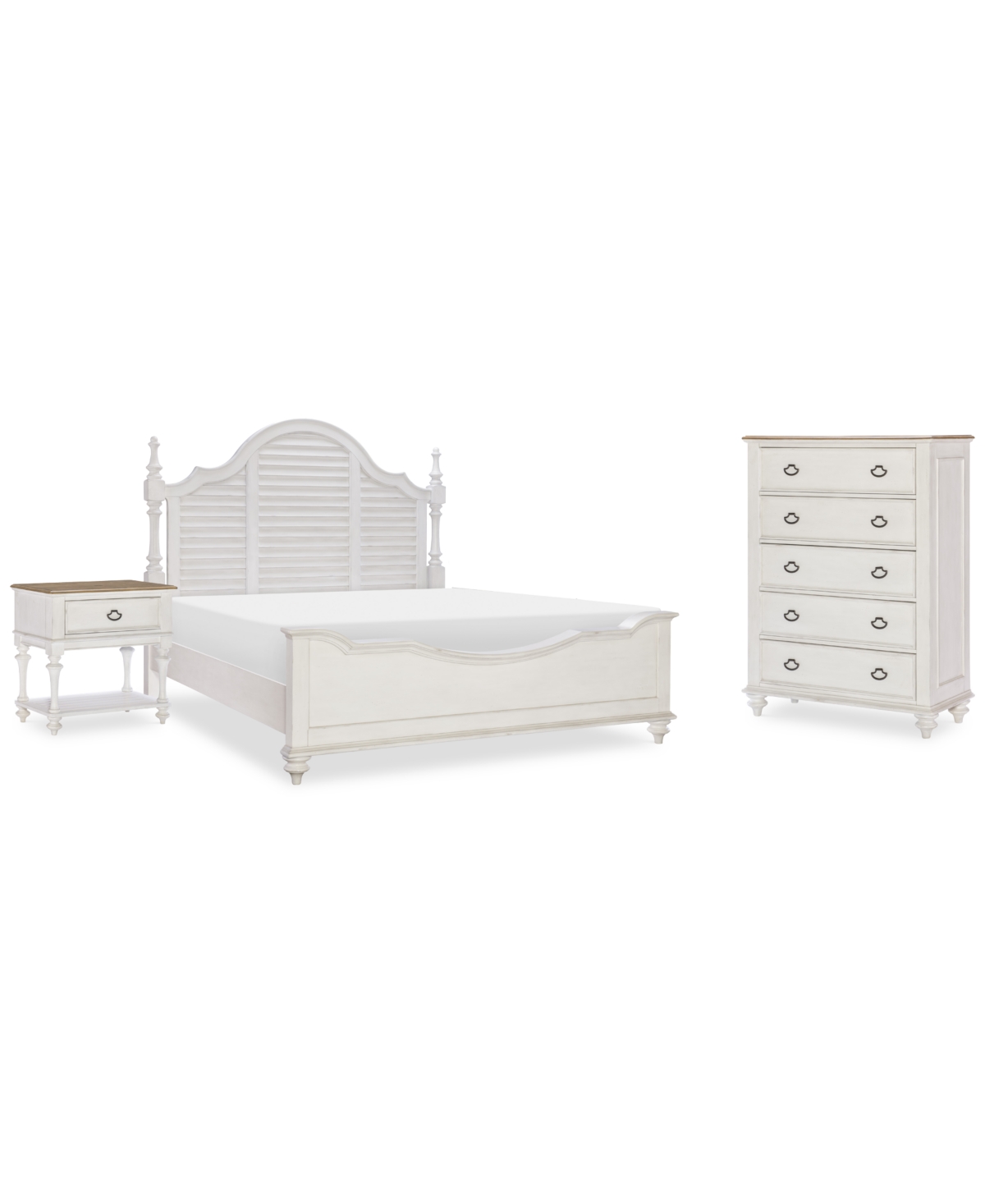Shop Macy's Mandeville 3pc Bedroom Set (louvered Queen Bed + Drawer Chest + 1-drawer Nightstand) In White
