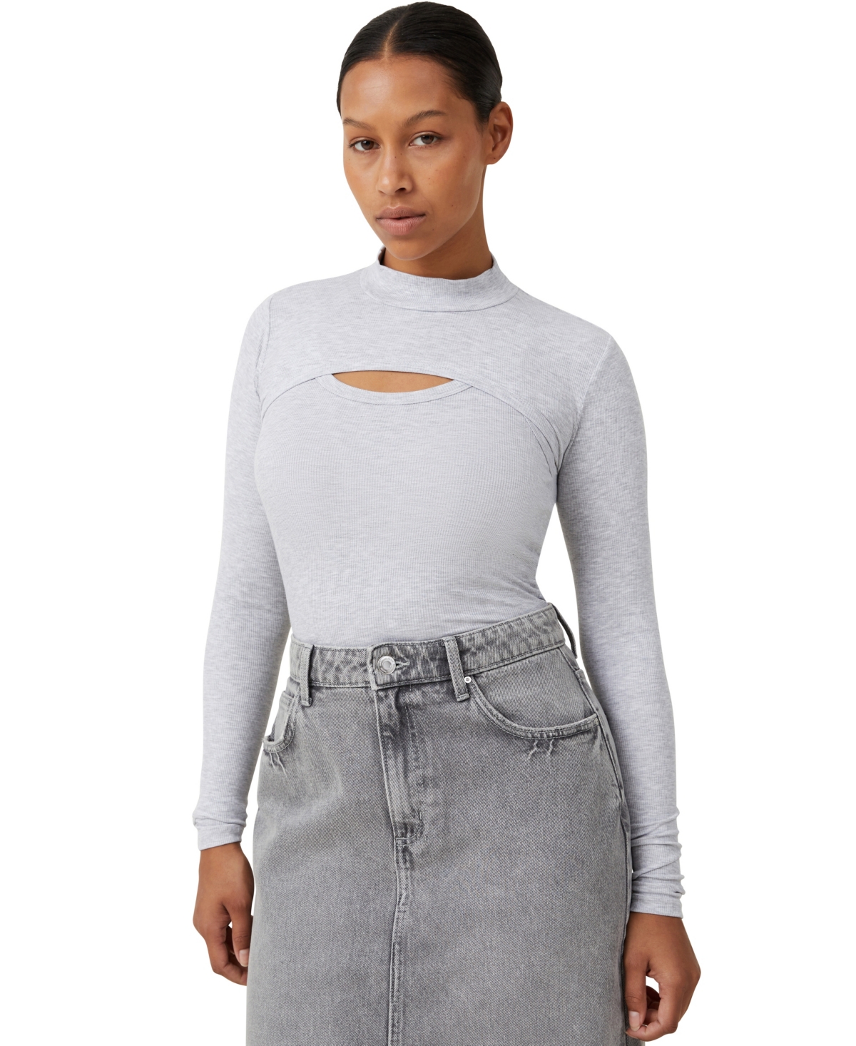 Shop Cotton On Women's Staple Mock Neck Shrug Top In Gray Marle