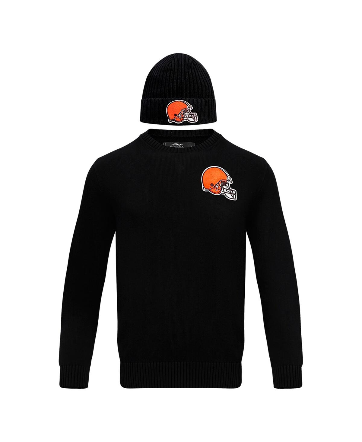 Shop Pro Standard Men's  Black Cleveland Browns Crewneck Pullover Sweater And Cuffed Knit Hat Box Gift Set