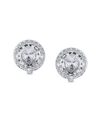 Classic 2CT Round CZ Cubic Zirconia Solitaire Halo Clip On Stud Earrings Non Pierced 7MM