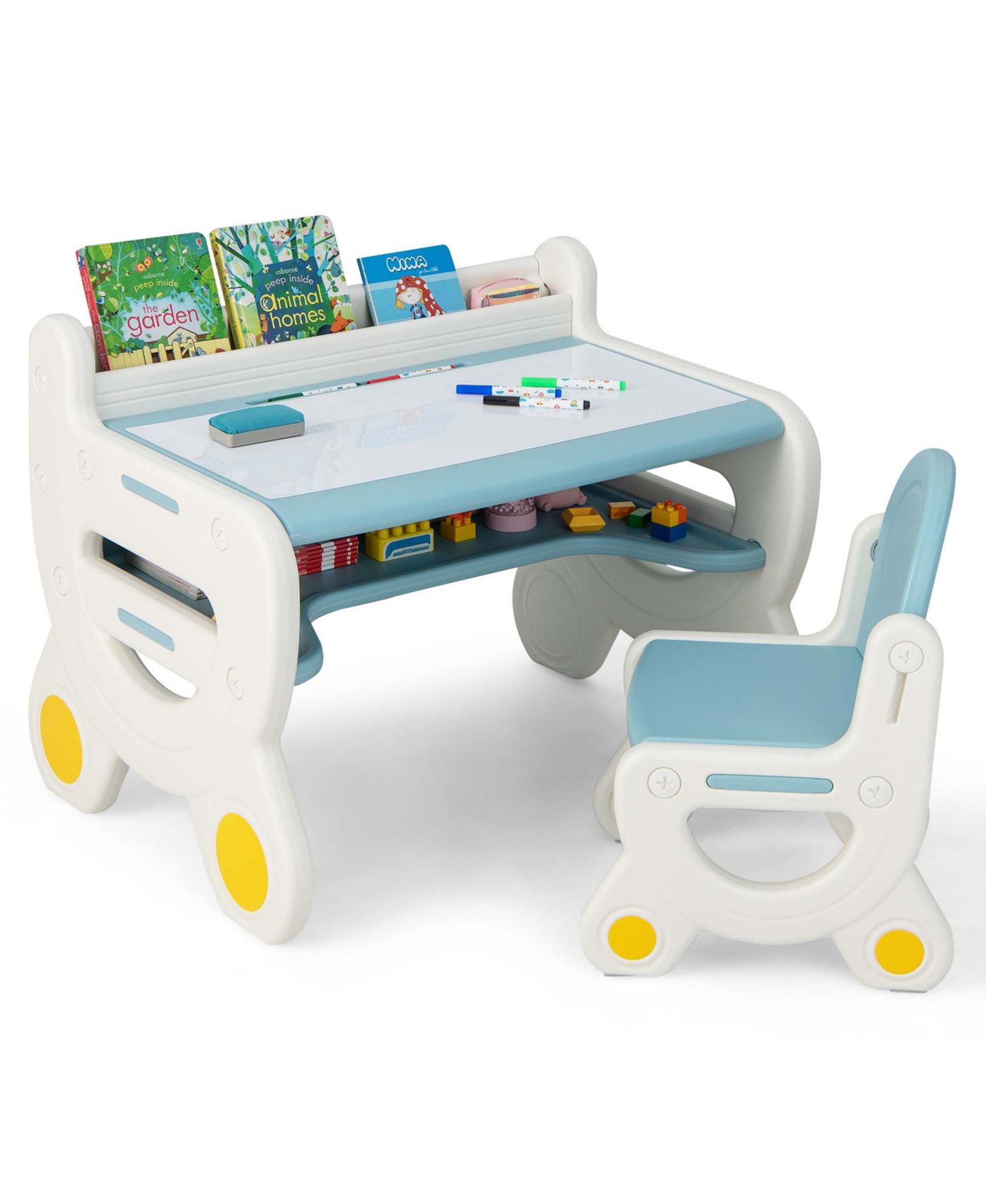 Kids' Erasable Drawing Table and Chair with Storage, 2-Piece Set