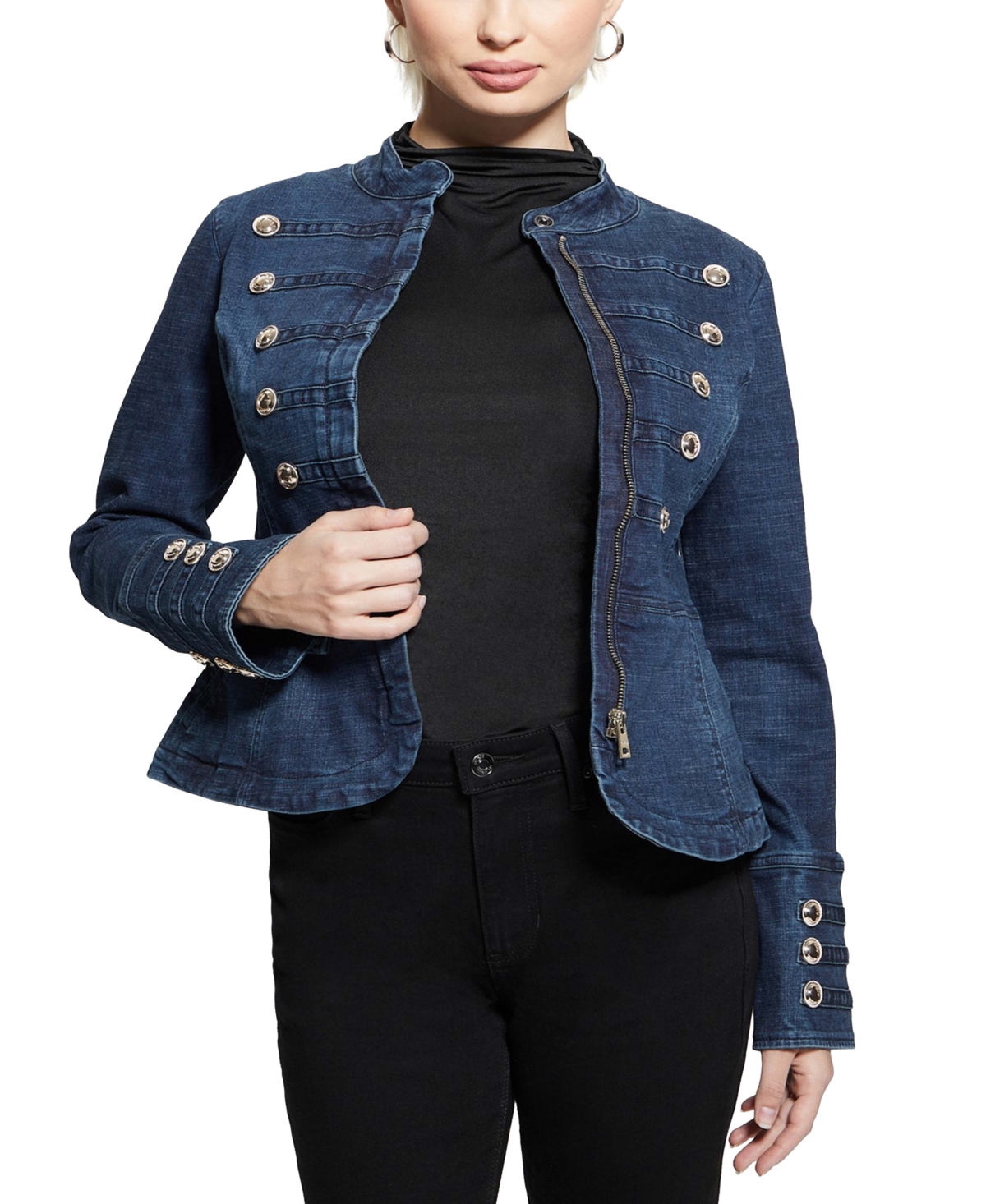 Shop Guess Women's Denim Band Jacket In Clash Blue