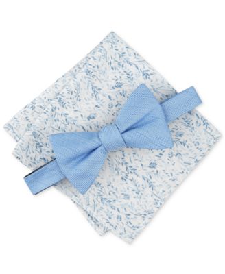 Bar III - Men's Solid Bow Tie & Floral Pocket Square Set