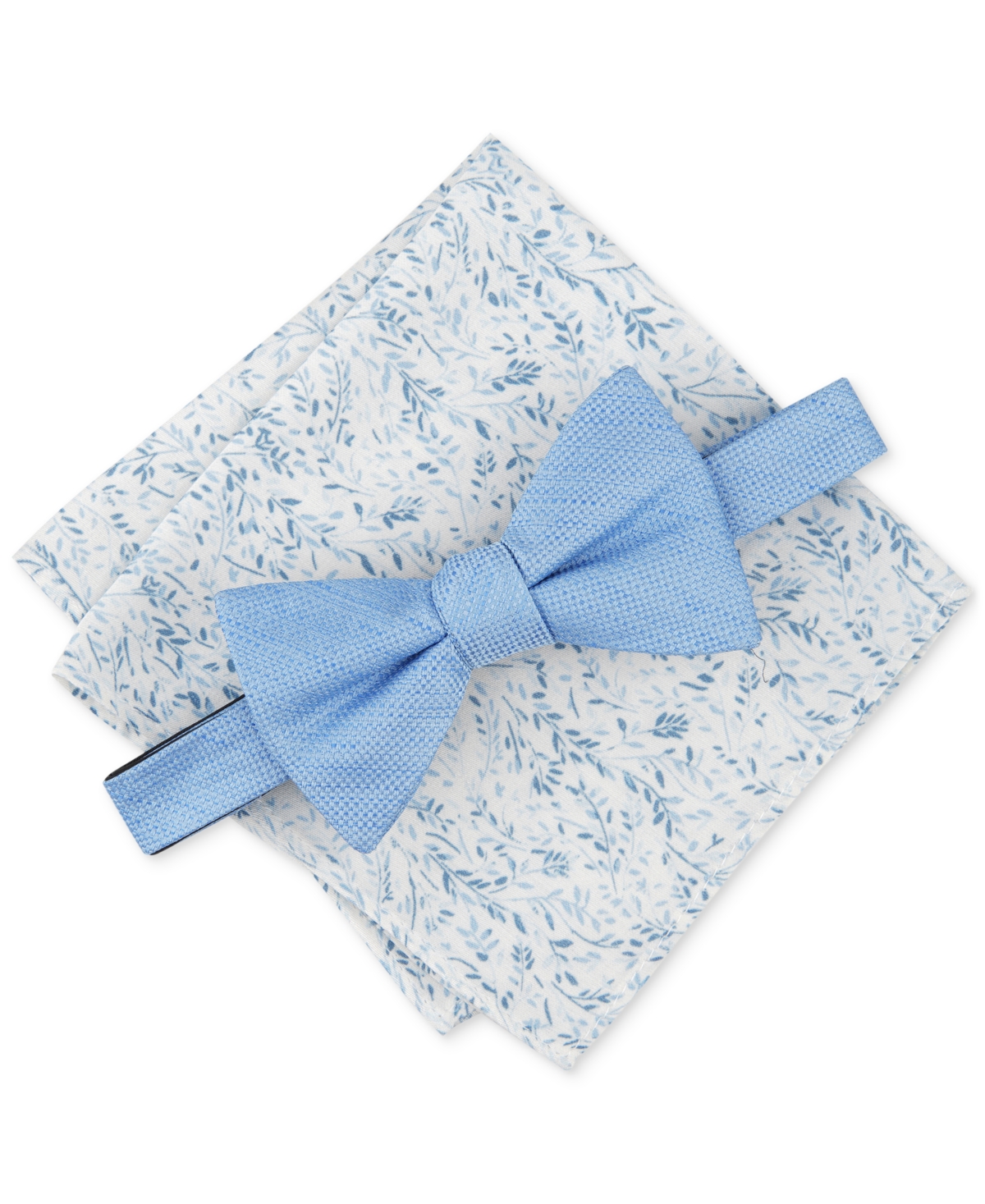 Men's Solid Bow Tie & Floral Pocket Square Set, Created for Macy's - Blue